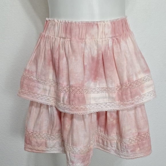 Chelsea & Violet NEW Linen Blend Coquette Pink Cottagecore Tiered Mini Skirt M - Picture 1 of 12